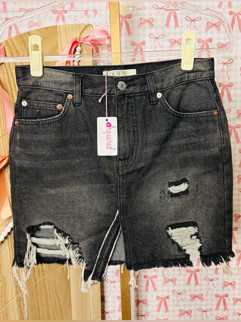 We The Free Relaxed & Destroyed Washed Black Distressed Denim Mini Skirt Classic